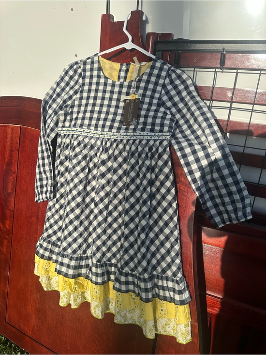 Matilda Jane Other - Matilda Jane Navy & White Gingham Dress with Yellow Trim.